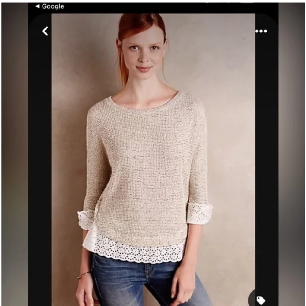 Anthropologie Sweater With Lace Details Coastal Grandma